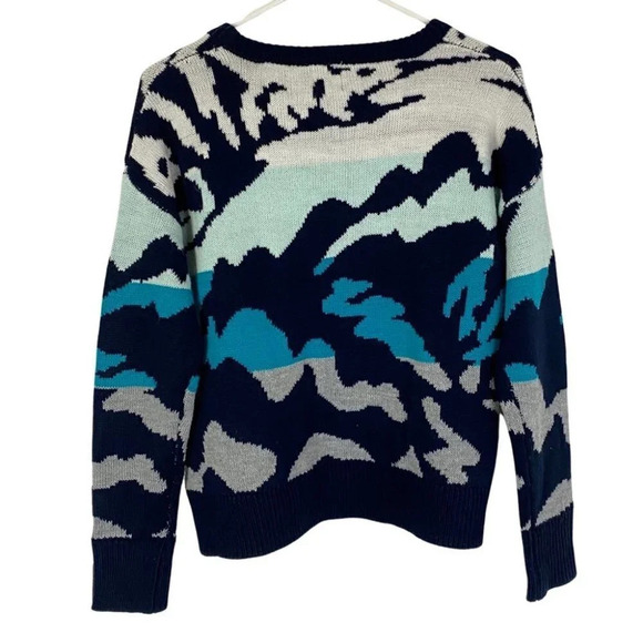 John & Jenn Sweater Deep Ocean Abstract Pullover Jumper Womens Size XS Crewneck - Picture 2 of 7